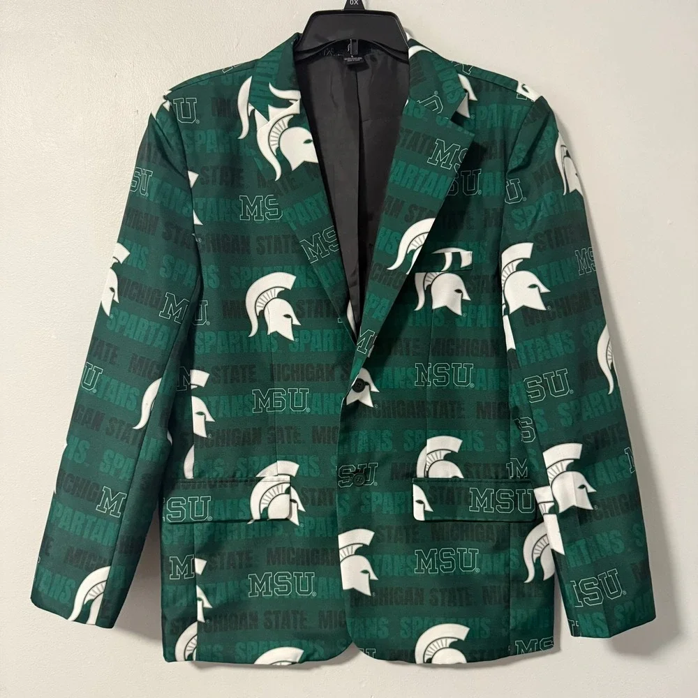 Michigan State Spartans Mens Green MSU All Over Print Blazer Sport Coat Large